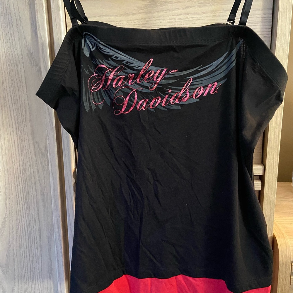 Harley Davidson tube top tank/straps, black and red